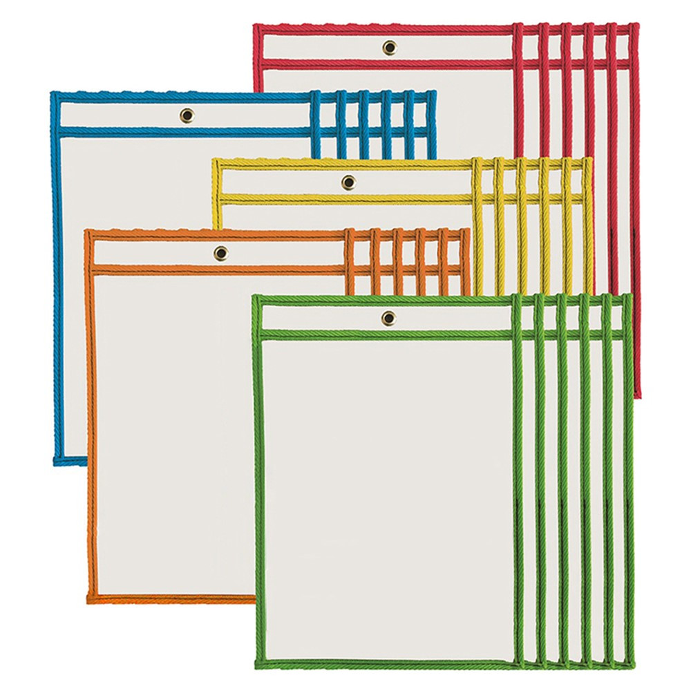 Dry Erase Pockets, 9" x 12", Assorted Colors, Set of 30 - CHL29030 | Charles Leonard | Dry Erase Sheets