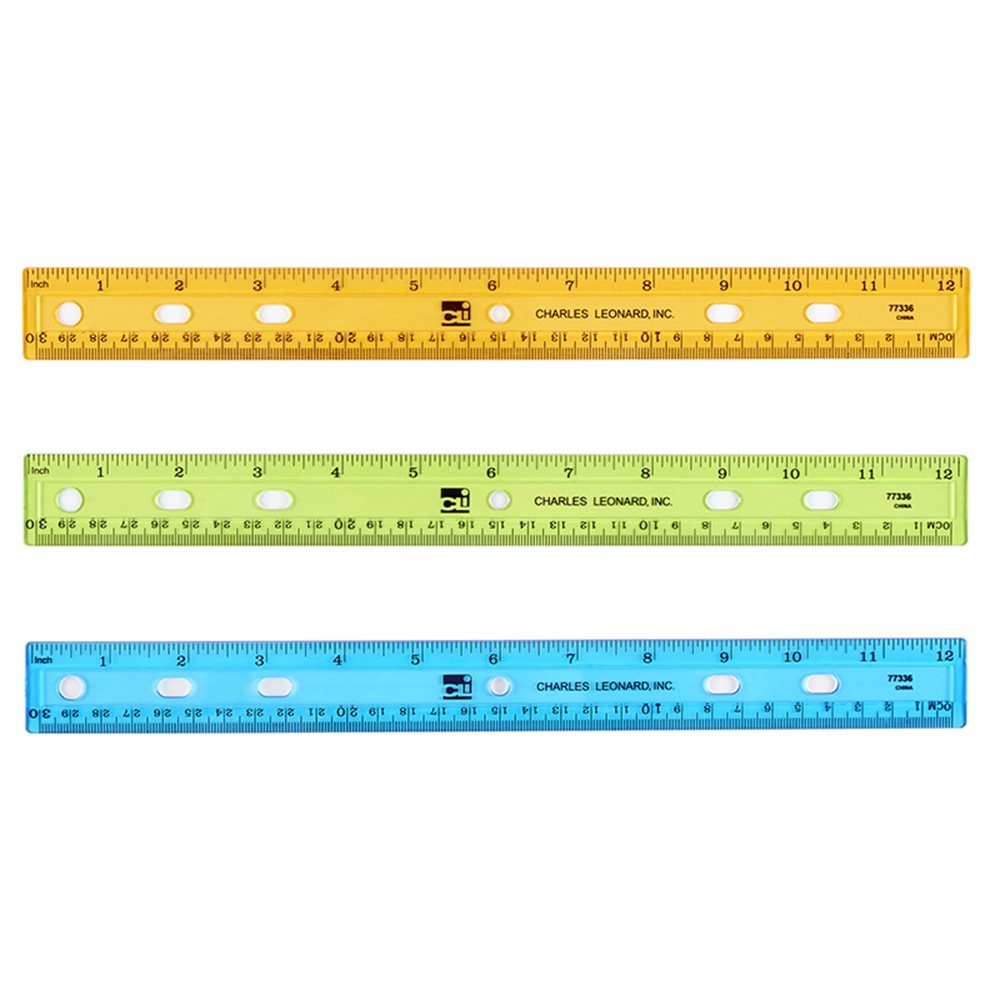 Ruler - Plastic - 12 - Flat - UPC Coded - Translucent Assorted Colors - CHL80336 | Charles Leonard | Rulers"