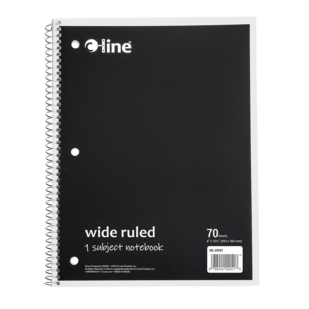 1-Subject Notebook, 70 Page, Wide Ruled, Black - CLI22041 | C-Line Products Inc | Note Books & Pads