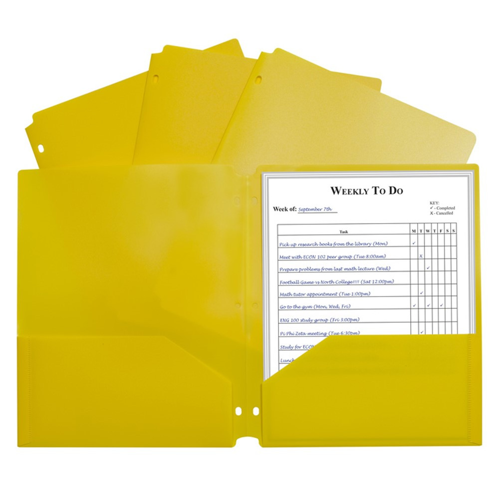 CLI33936 - 2 Pocket Poly Portfolio Yellow W/ 3 Hole Punch in Folders
