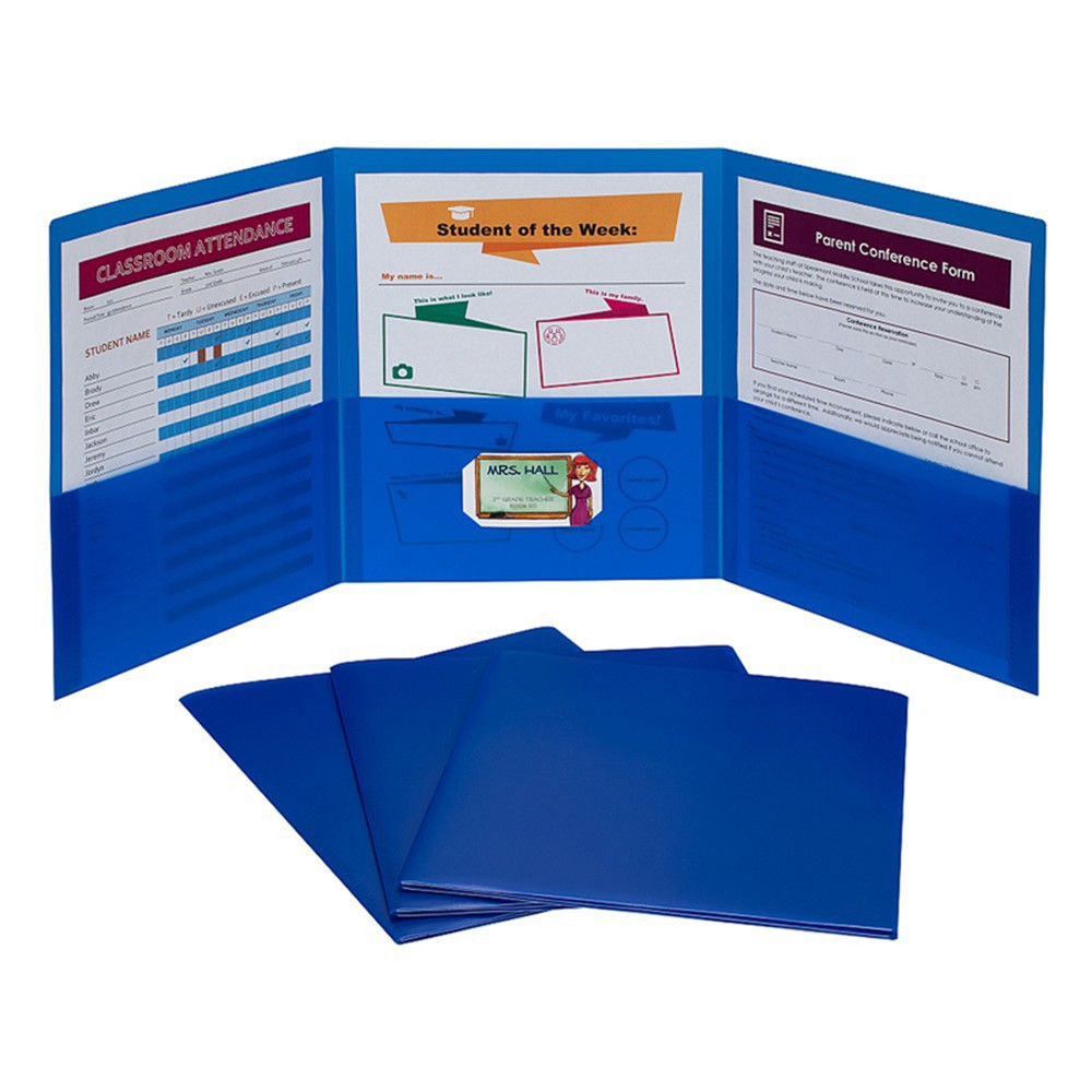 3-Pocket Poly Portfolio, Blue, Box of 24 - CLI33945 | C-Line Products Inc | Folders