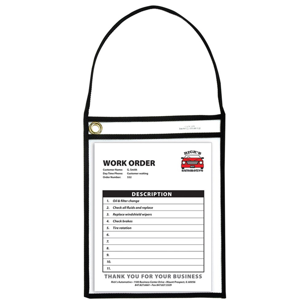 Shop Ticket Holder With Strap, Black, Stitched, Both Sides Clear, 9" x 12", Box of 15 - CLI41922 | C-Line Products Inc | Accessories