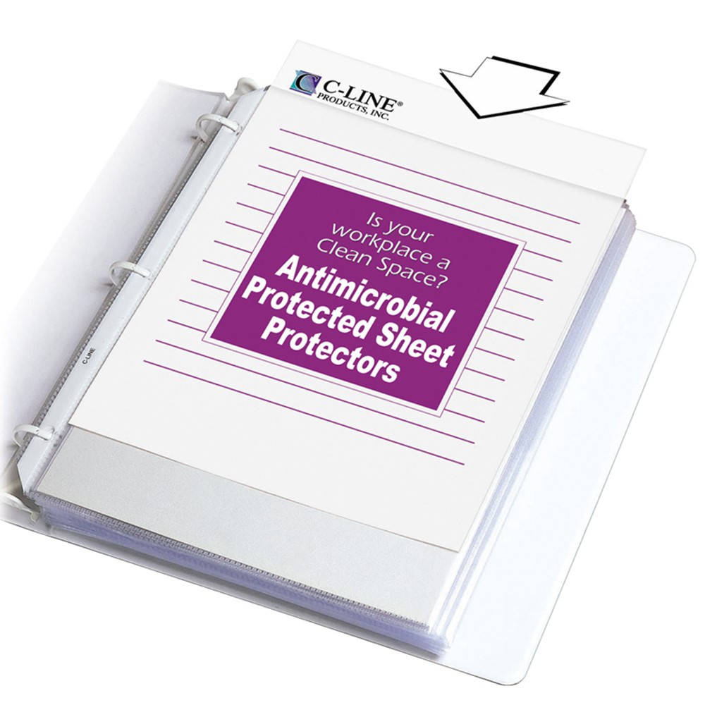 Heavyweight Poly Sheet Protectors with Antimicrobial Protection, Clear, Top Loading, 11 x 8-1/2, Box of 100 - CLI62033 | C-Line Products Inc | Sheet Protectors