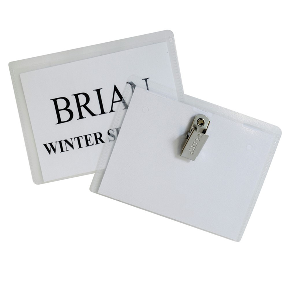 Clip Style Name Badge Holder Kit, Sealed Holders with Inserts, 3-1/2" x 2-1/4", Box of 50 - CLI95523 | C-Line Products Inc | Accessories