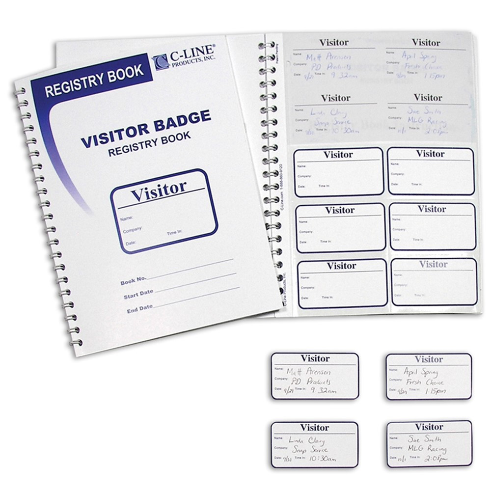 Visitor Badges with Registry Log, 3-5/8" x 1-7/8" Badge Size, 150 Badges & Log Book - CLI97030 | C-Line Products Inc | Accessories