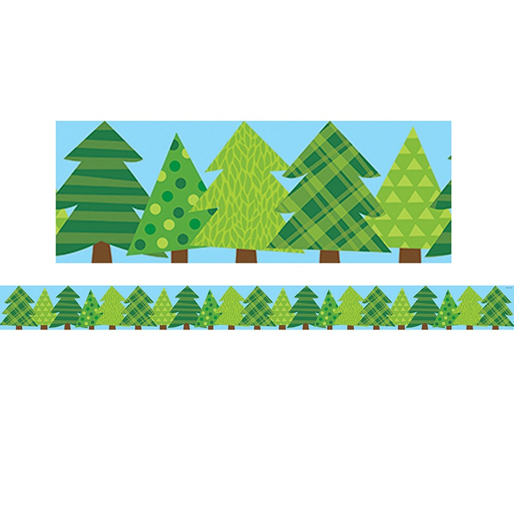 Woodland Friends Patterned Pine Trees EZ Border, 48 Feet - CTP10523 | Creative Teaching Press | Border/Trimmer
