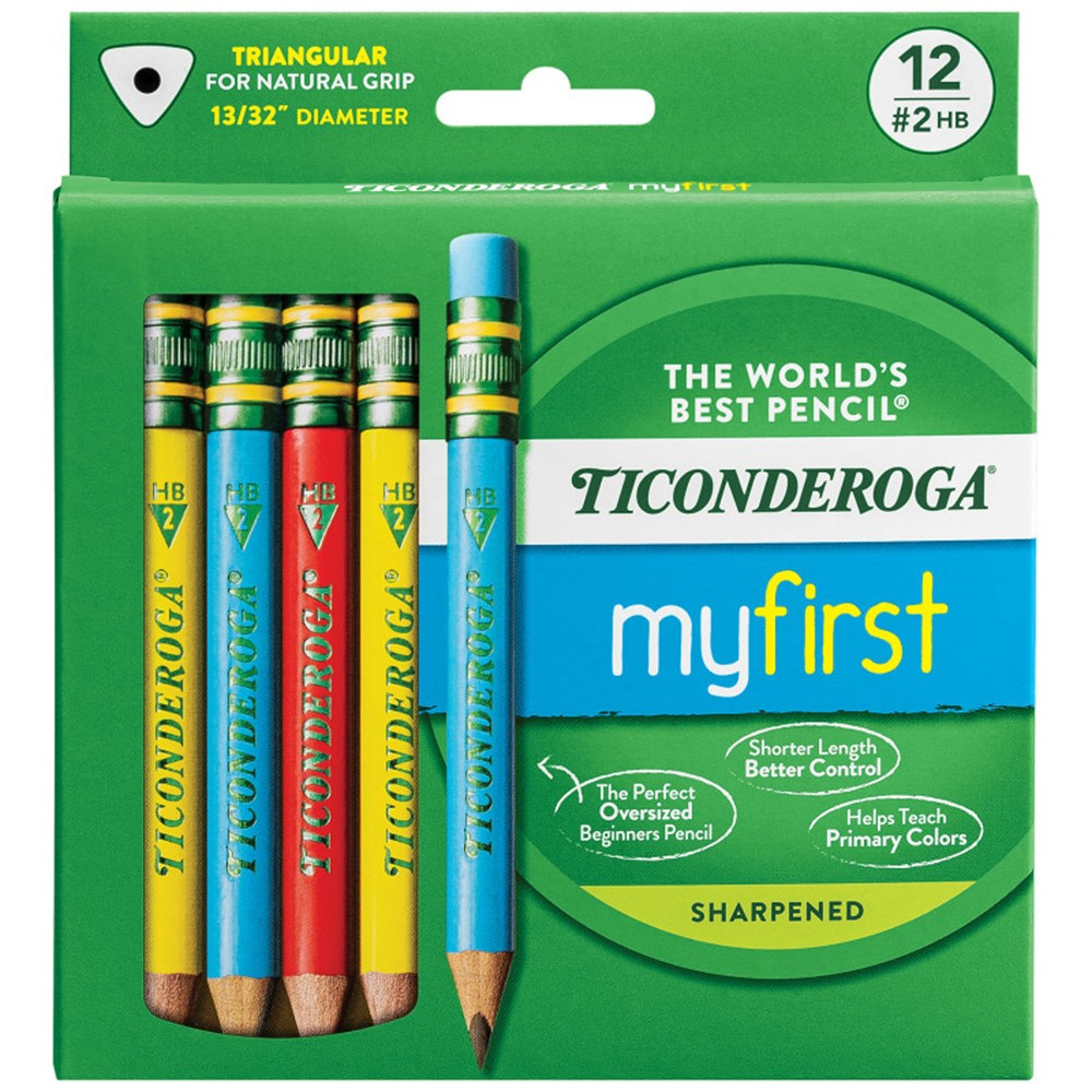 My First Short Wooden Pencils, Large Triangle Barrel, Sharpened, #2 HB Soft, With Eraser, Primary Colors, 12 Count - DIX33112 | Dixon Ticonderoga Co | Pencils & Accessories