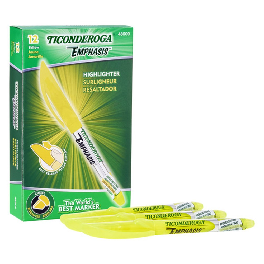 Emphasis Pocket Style Highlighters, Yellow, Box of 12 - DIX48000 | Dixon Ticonderoga Company | Highlighters