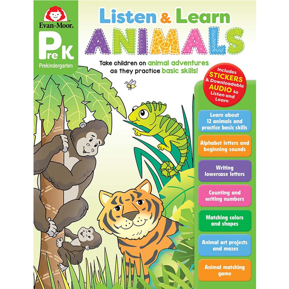 Listen and Learn Animals, Grade PreK - EMC6134 | Evan-Moor | Language Skills