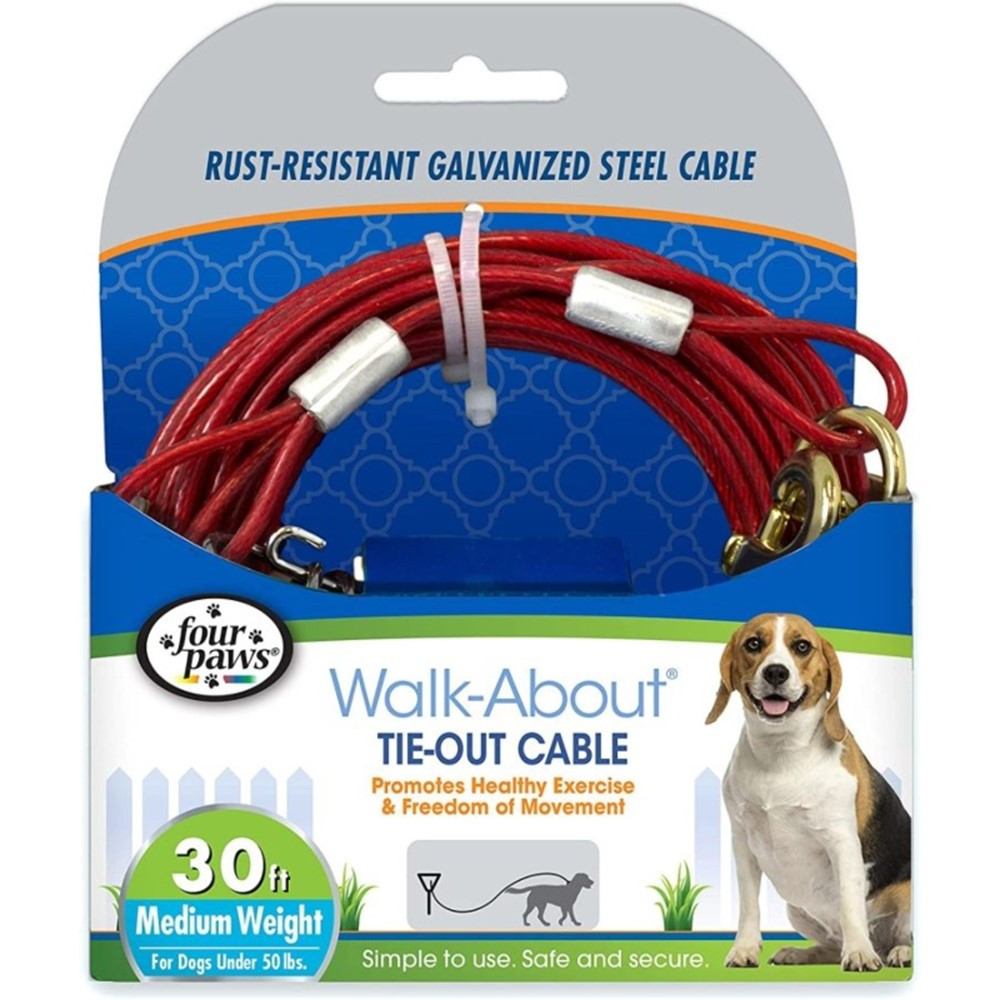 Four Paws Dog Tie Out Cable - Medium Weight - Red - 30 Long Cable - EPP-FF85630 | Four Paws | 1993"