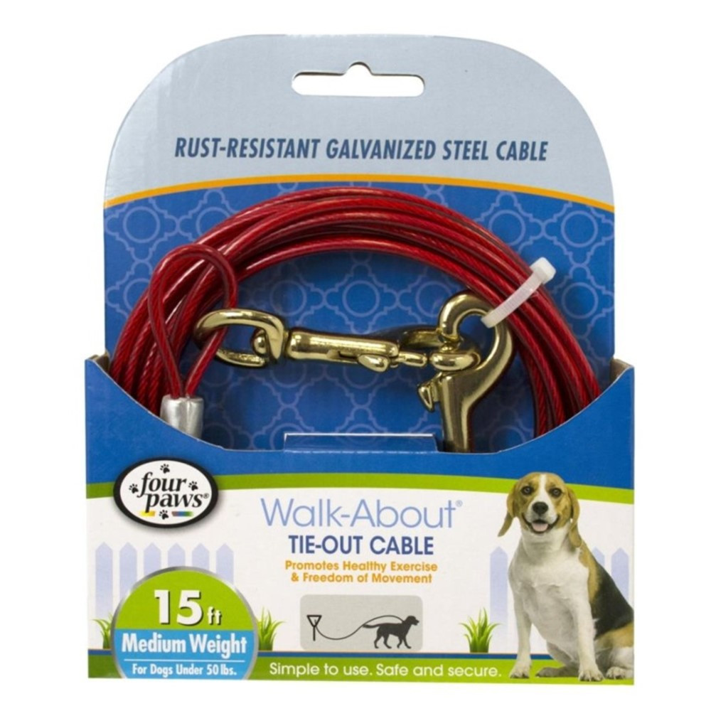 Four Paws Walk-About Tie-Out Cable Medium Weight for Dogs up to 50 lbs - 15' Long - EPP-FF90115 | Four Paws | 1993