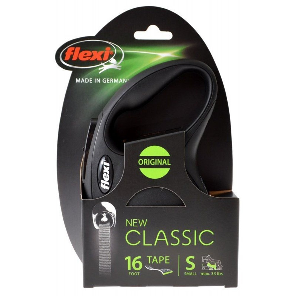Flexi New Classic Retractable Tape Leash - Black - Small - 16' Lead (Pets up to 33 lbs) - EPP-FL10498 | Flexi | 1731