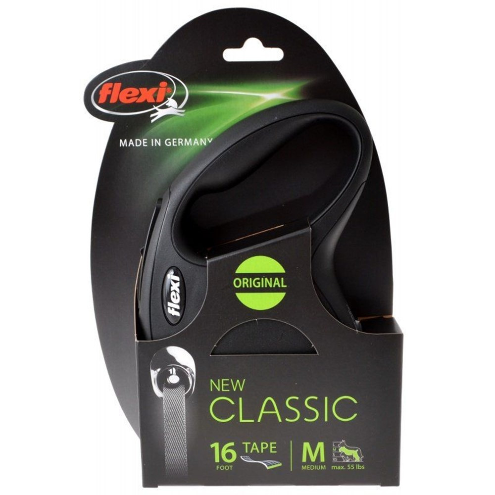 Flexi New Classic Retractable Tape Leash - Black - Medium - 16' Tape (Pets up to 55 lbs) - EPP-FL10503 | Flexi | 1731