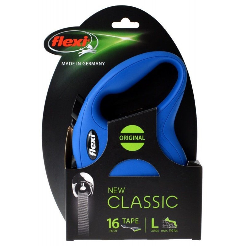 Flexi New Classic Retractable Tape Leash - Blue - Large - 16' Tape (Pets up to 110 lbs) - EPP-FL10786 | Flexi | 1731