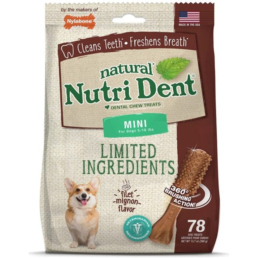 Nylabone Natural Nutri Dent Filet Mignon Dental Chews - Limited Ingredients - Mini - 78 count - EPP-U84277 | Nylabone | 1996