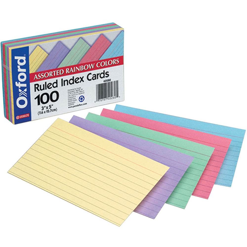 ESS40280 - Assorted Ruled Commercial 100 Ct Index Cards 3 X 5 in Index Cards