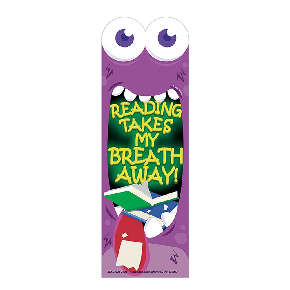 Reading Takes My Breath Away Monster Breath Scented Bookmarks, Pack of 24 - EU-834052 | Eureka | Bookmarks