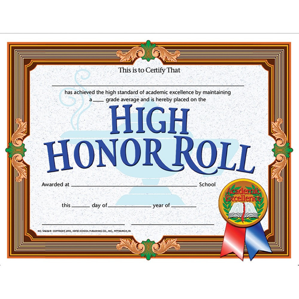 H-VA686 - High Honor Roll Achievement 30Pk Certificates in Certificates