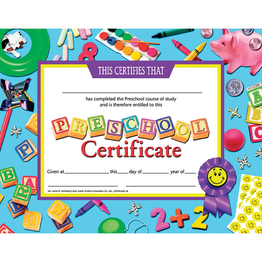 H-VA705 - Certificates Preschool 30-Set Certificate Blue Background in Certificates