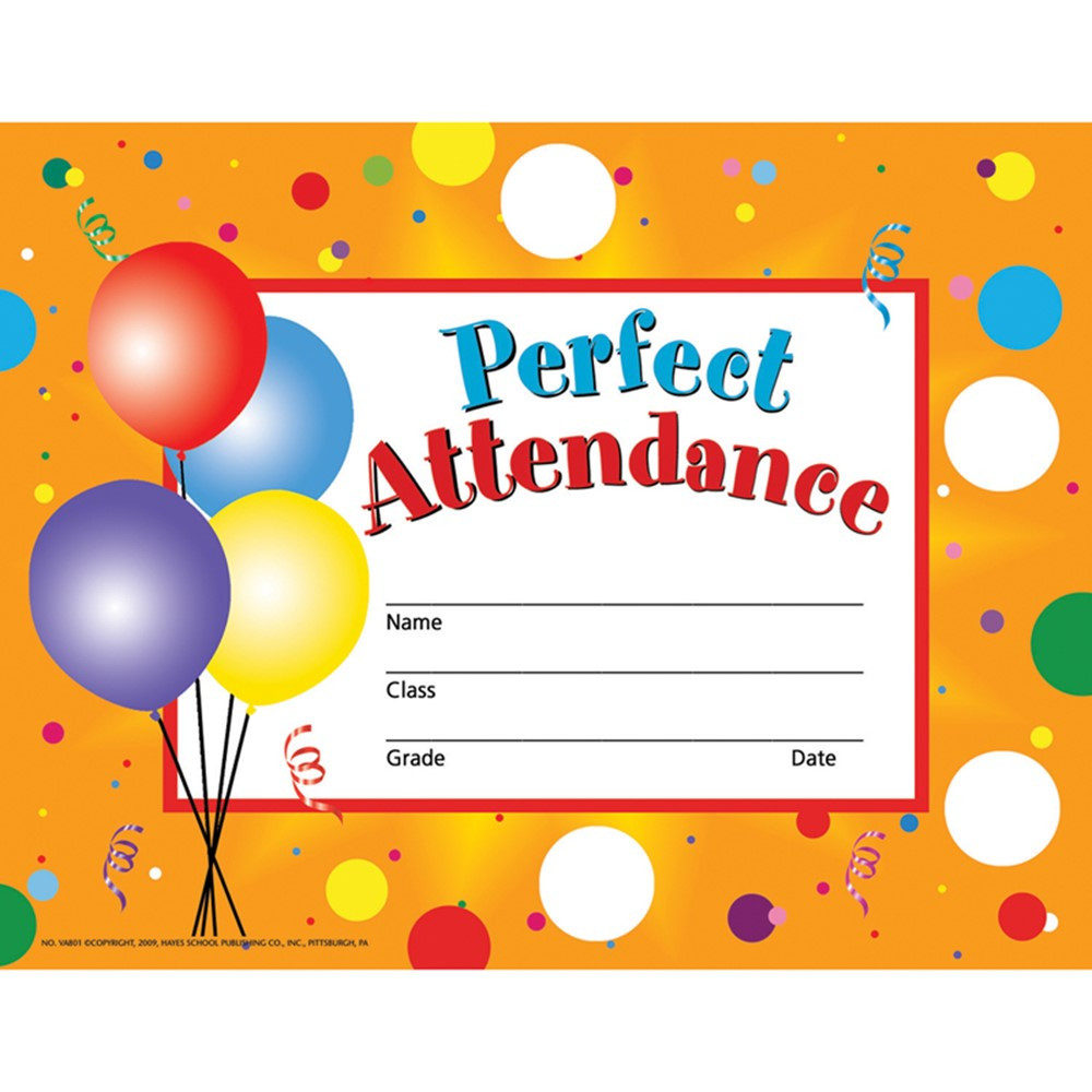 H-VA801 - Perfect Attendance 30/Set in Certificates