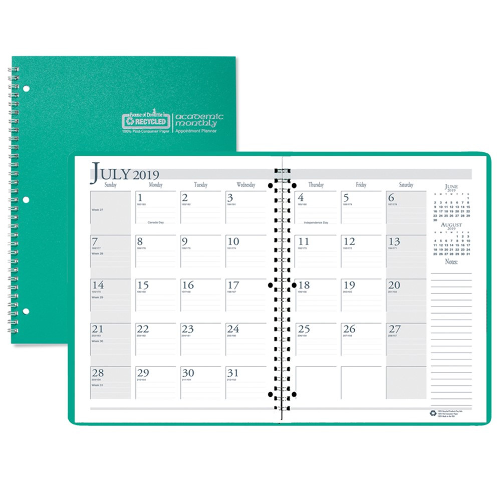 HOD26309 - Academic Monthly Planner 8 1/2 X 11 Bright Green Wirebound in Plan & Record Books