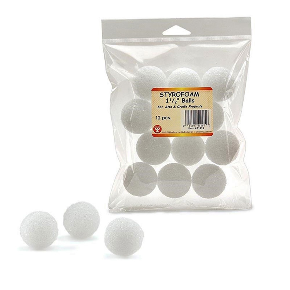 Styrofoam, 1 1/2 Balls, Pack of 12 - HYG51115, Hygloss Products Inc.