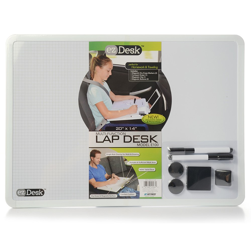 EzDesk Magnetic Dry Erase Lap Desk with Graph Ruling, Adjustable Tablet Dock & Accessories, 20 x 14" - KITEZ01WDE10008 | Kittrich Corporation | Desks"