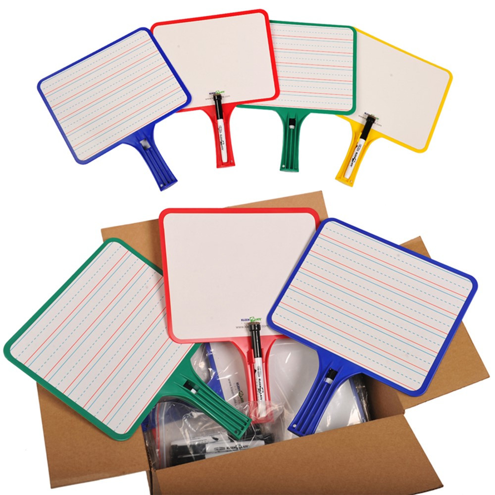 Blank/Lined 2-Sided Rectangular Dry Erase Paddles with Markers, Class Set of 10 - KLS5125 | Kleenslate Concepts Llc. | Dry Erase Boards