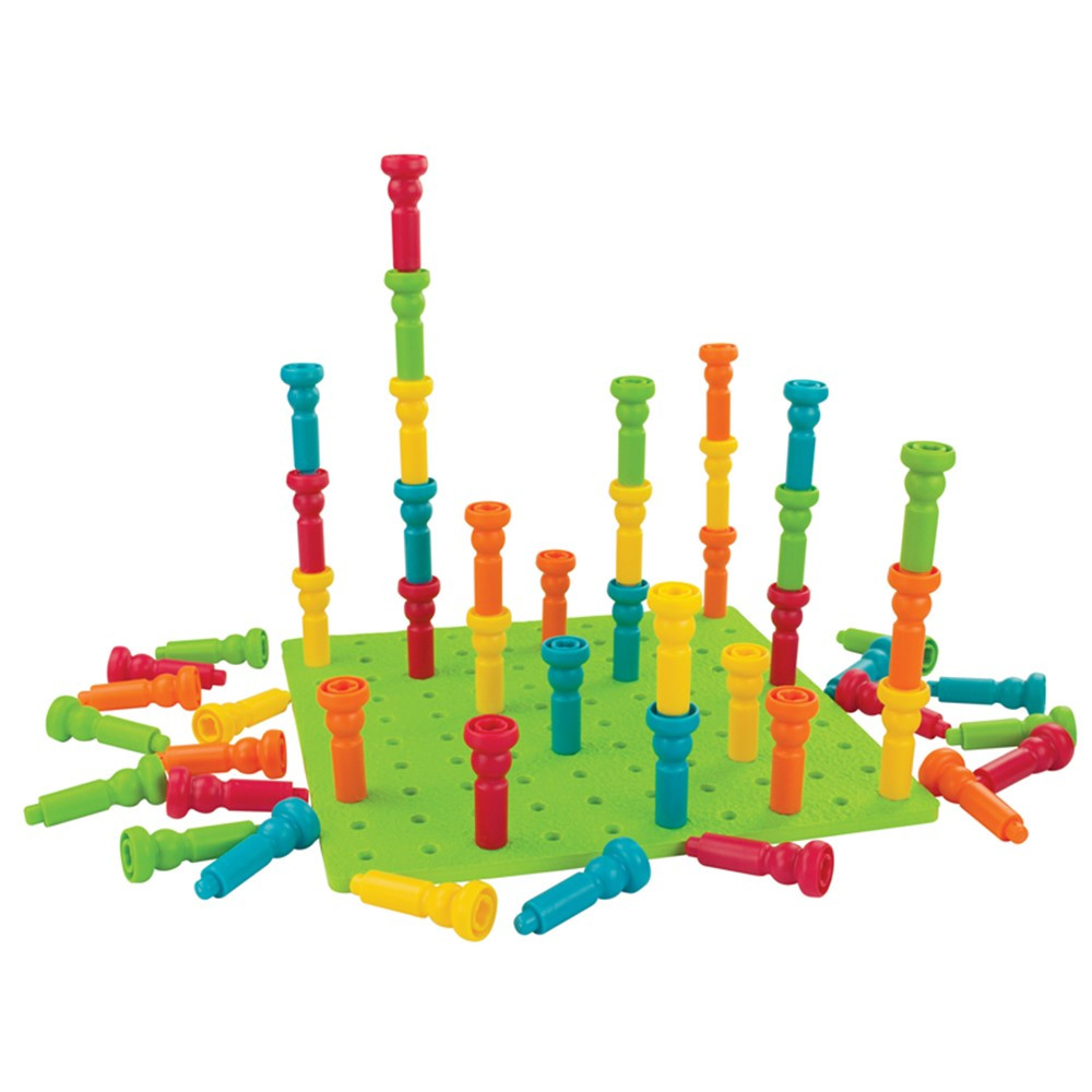 LR-2446 - Large Tall-Stacker Peg Set 50 Pegs 11-1/2 100-Hole Board in Pegs