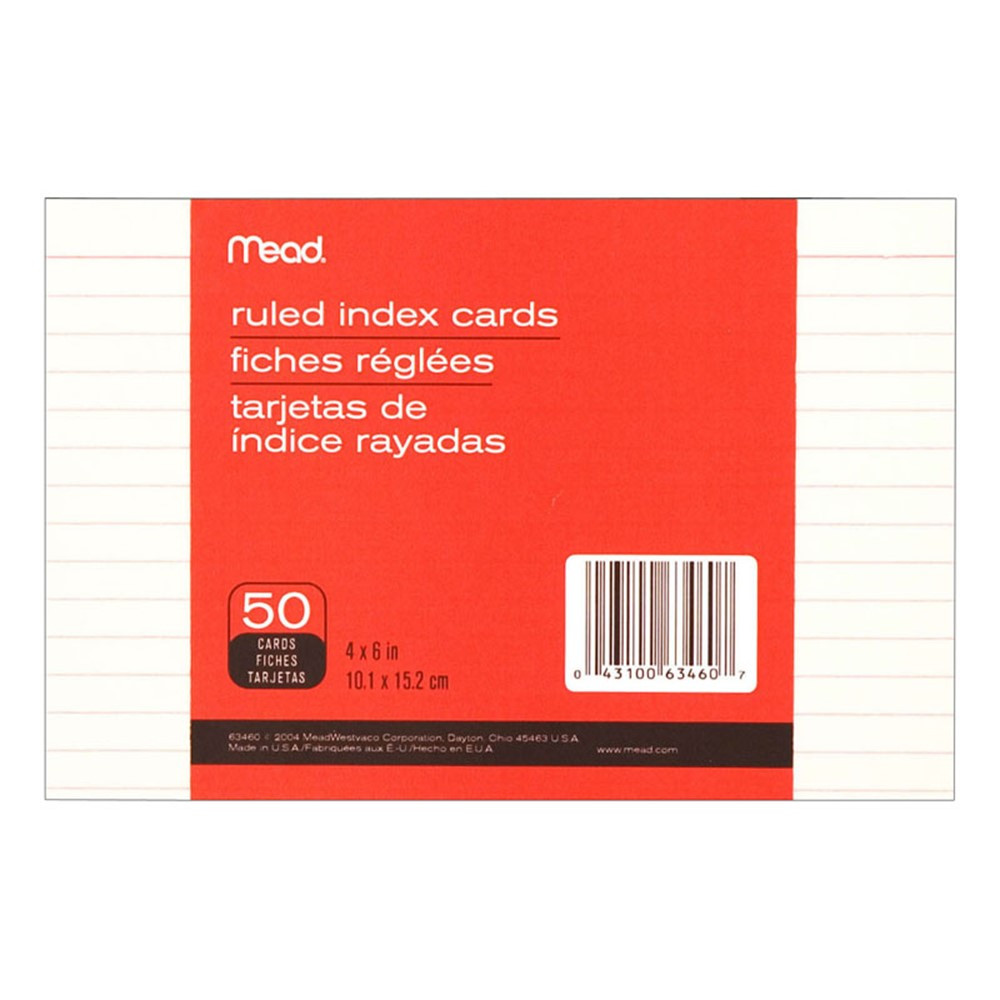 MEA63460 - Cards Index Ruled 4 X 6 50 Ct in Index Cards