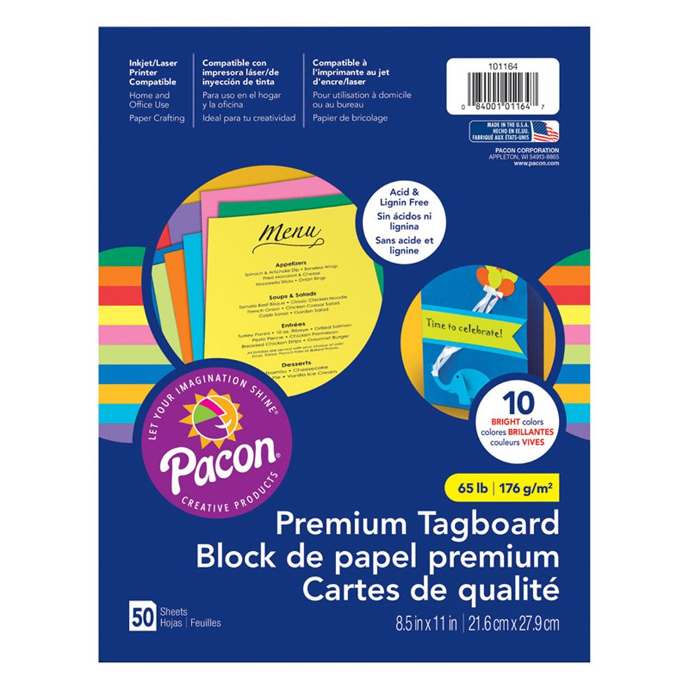 PAC101164 - Premium Tagboard Assrtmnt 8.5X11in Brights Assrtd 10 Colors 50 Sheets in Tag Board