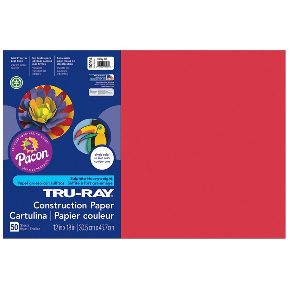 PAC102994 - Tru Ray 12 X 18 Holiday Red 50 Sht Construction Paper in Construction Paper