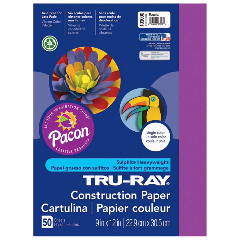 PAC103000 - Tru Ray 9 X 12 Magenta 50 Sht Construction Paper in Construction Paper