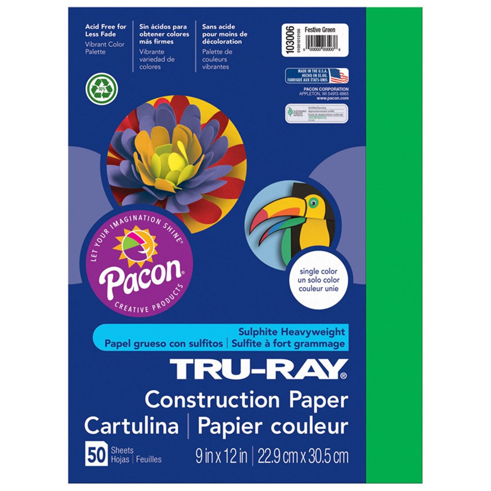 PAC103006 - Tru Ray 9 X 12 Forest Green 50 Sht Construction Paper in Construction Paper