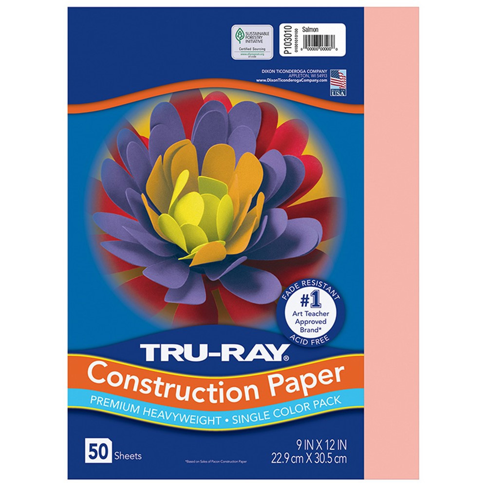 Construction Paper, Salmon, 9" x 12", 50 Sheets - PAC103010 | Dixon Ticonderoga Co - Pacon | Construction Paper