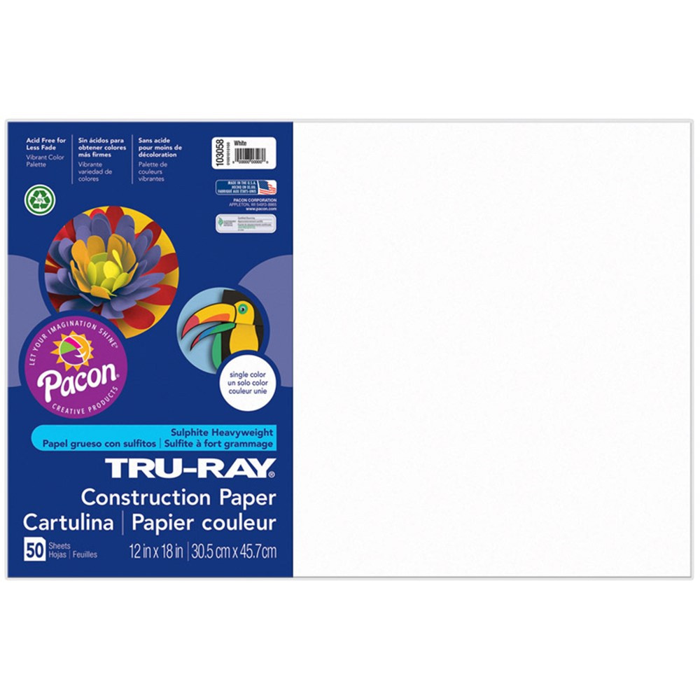 PAC103058 - Tru Ray 12 X 18 White 50 Sht Construction Paper in Construction Paper