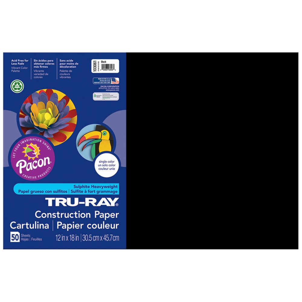 PAC103061 - Tru Ray 12 X 18 Black 50 Sht Construction Paper in Construction Paper