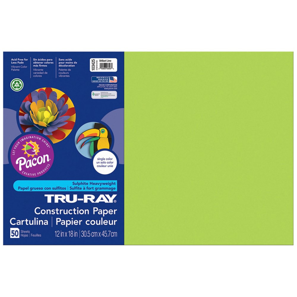 PAC103425 - Tru Ray 12X18 Brilliant Lime 50Sht Construction Paper in Construction Paper