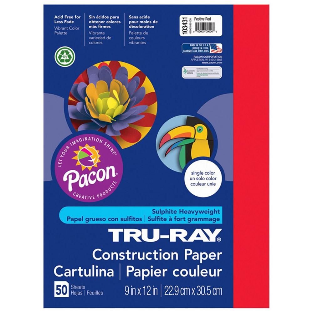 PAC103431 - Tru Ray 9 X 12 Festive Red 50 Sht Construction Paper in Construction Paper