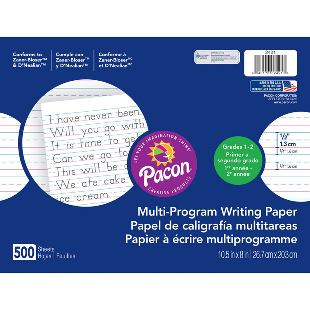 PAC2421 - Dnealian Multi-Program Handwrting 1 10 1/2 X 8 1/2 Long in Handwriting Paper