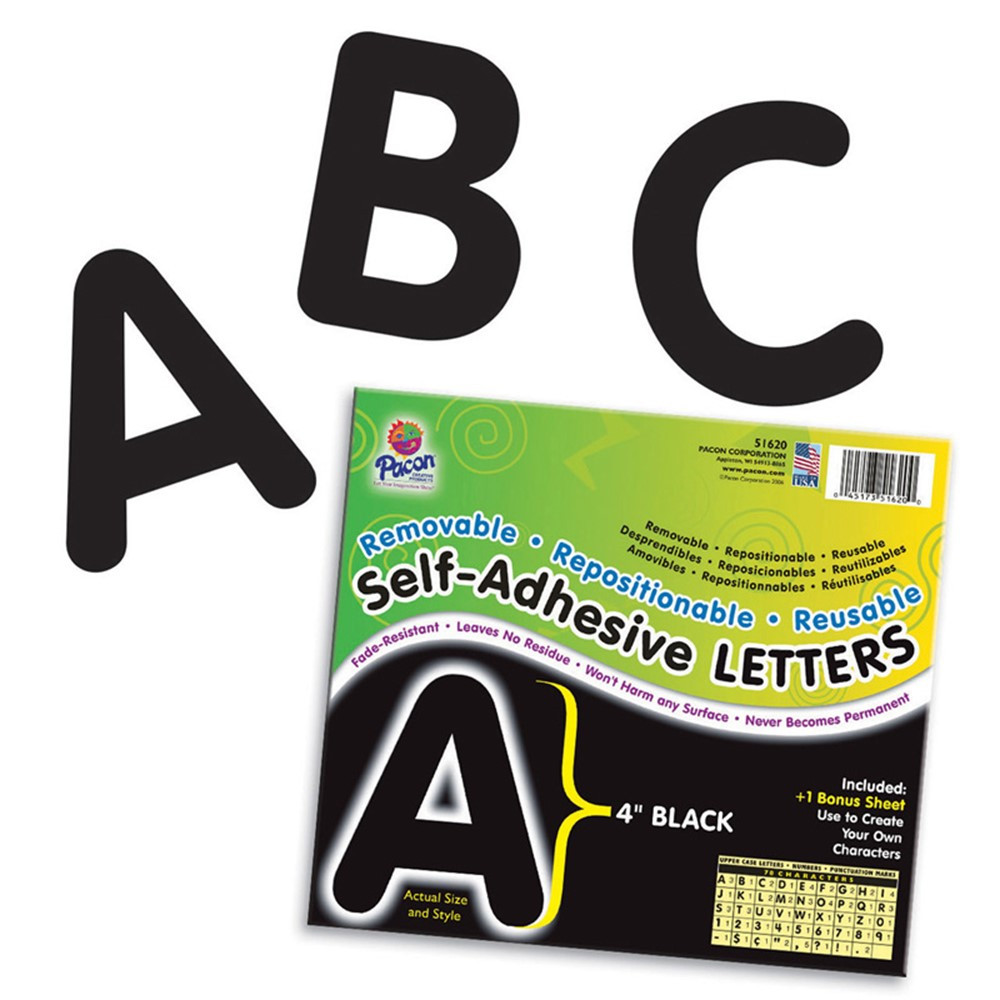 PAC51620 - Self Adhesive Letter 4In Black in Letters