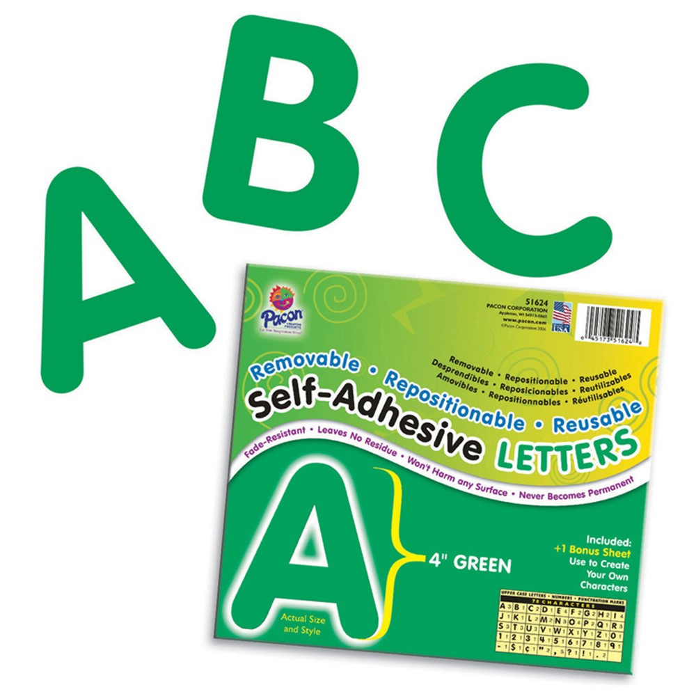 PAC51624 - Self Adhesive Letter 4In Green in Letters