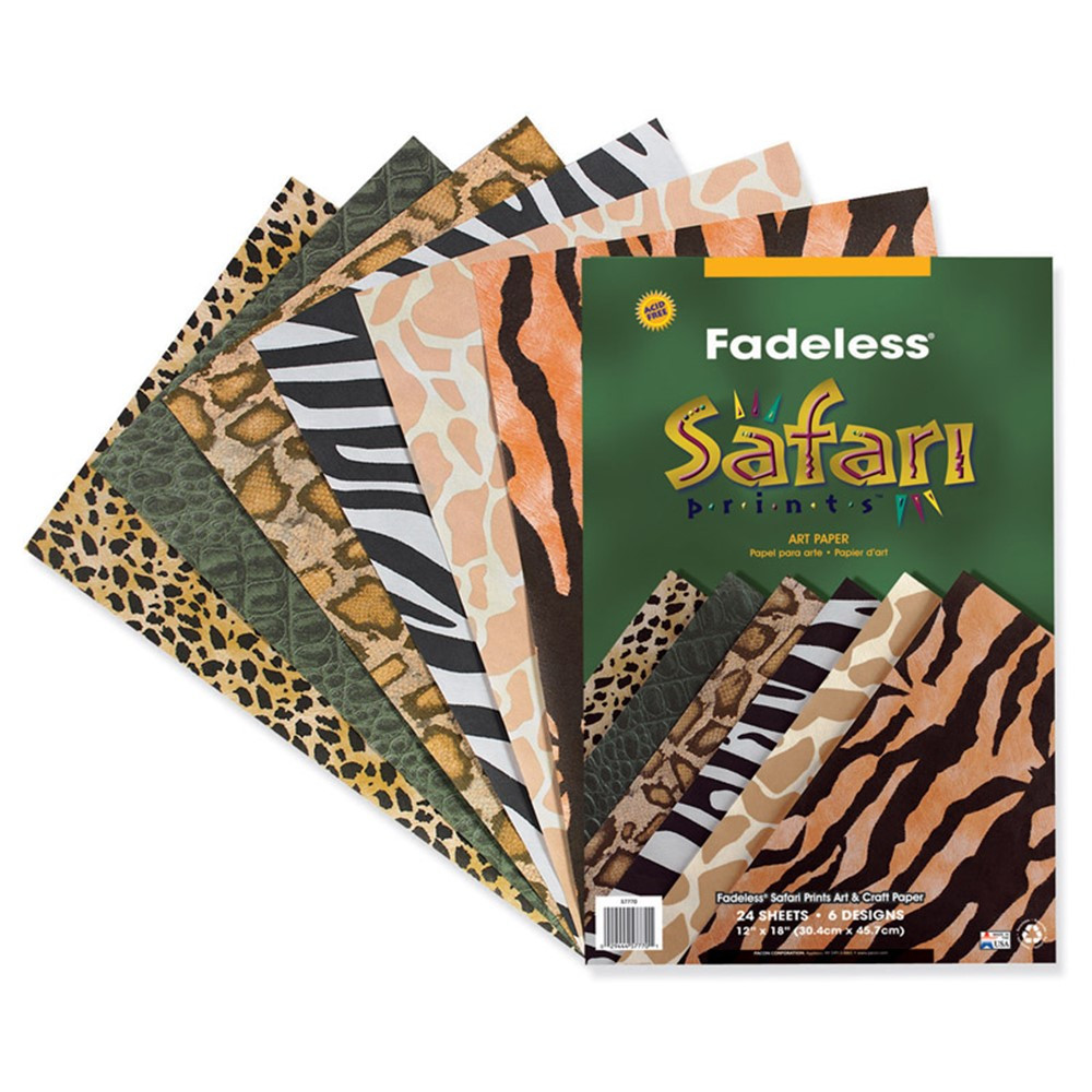PAC57770 - Fadeless Embossed Safari 24 Sht 12 X 18 Assorted Prints in Construction Paper