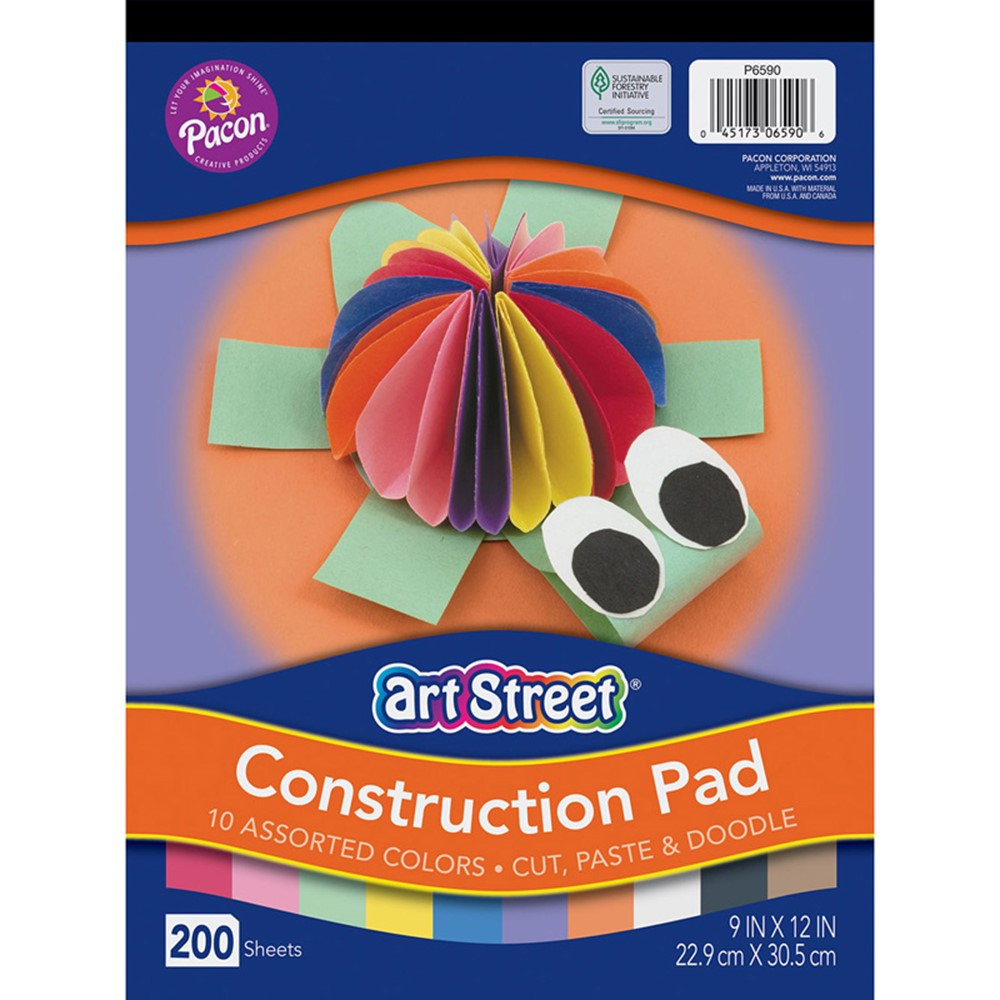 Lightweight Construction Paper, 10 Assorted Colors, 9 x 12, 200 Sheets -  PAC94450, Dixon Ticonderoga Co - Pacon