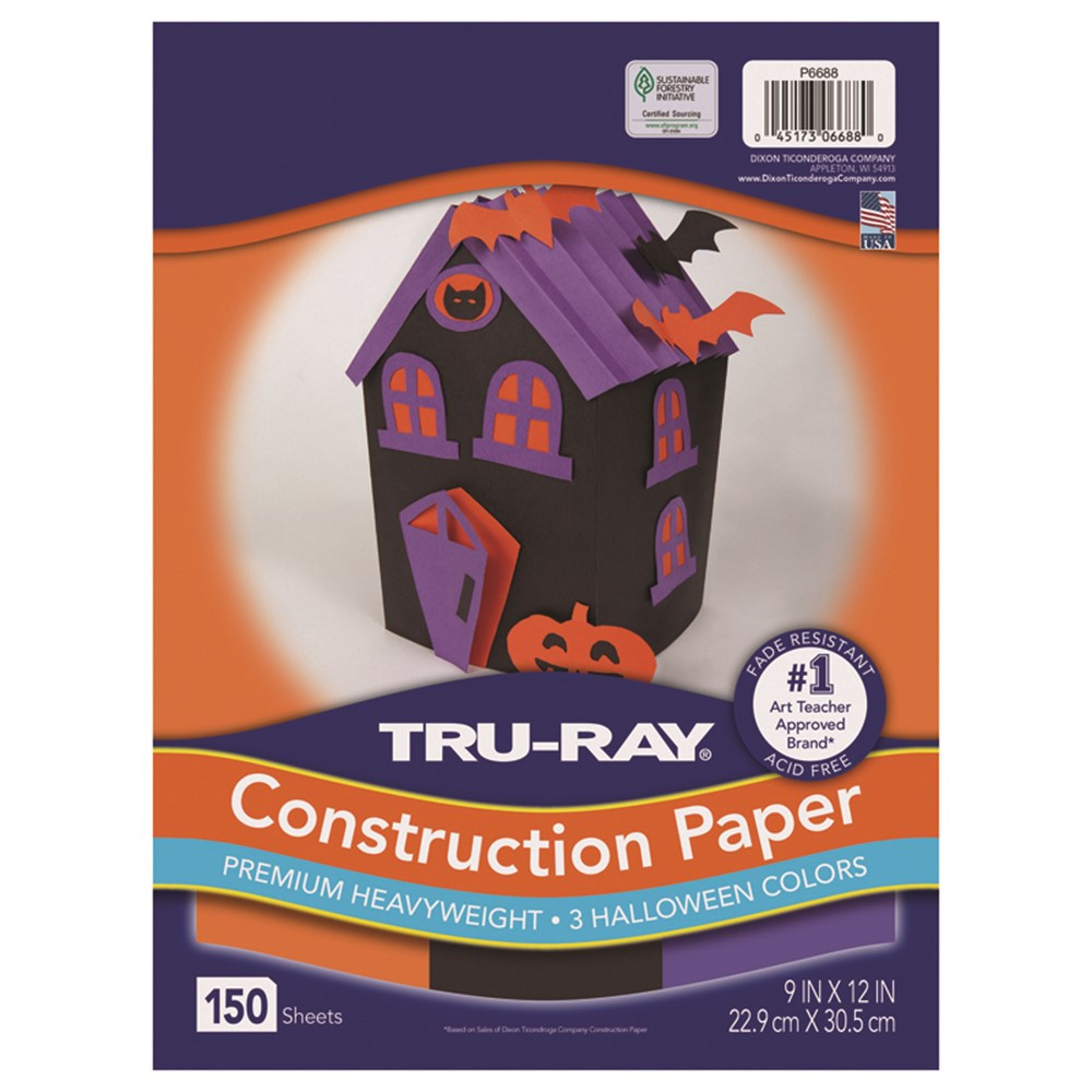 Construction Paper Halloween, Black, Orange, Purple, 9" x 12", 150 Sheets - PAC6688 | Dixon Ticonderoga Co - Pacon | Construction Paper