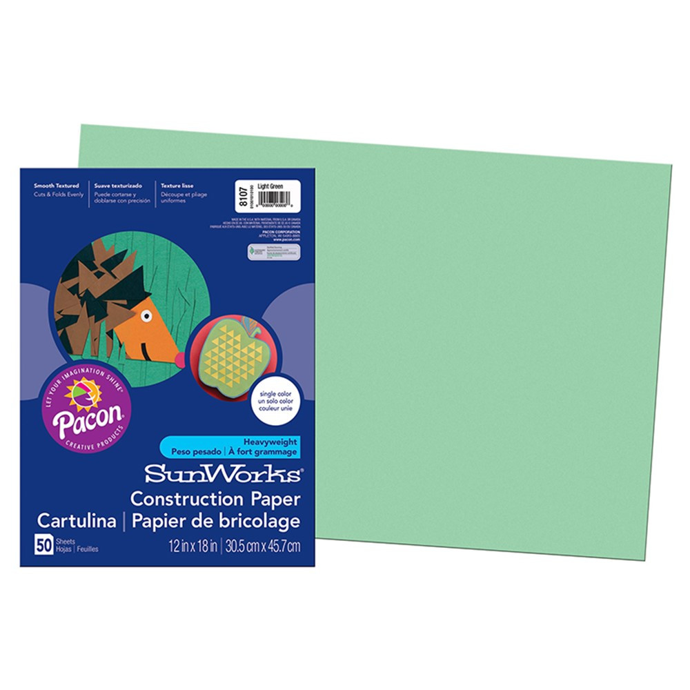 PAC8107 - Sunworks 12X18 Light Green 50Ct Construction Paper in Construction Paper