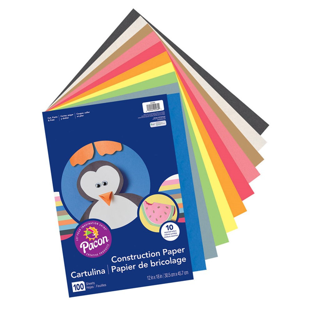 Lightweight Construction Paper, 10 Assorted Colors, 12 x 18, 100