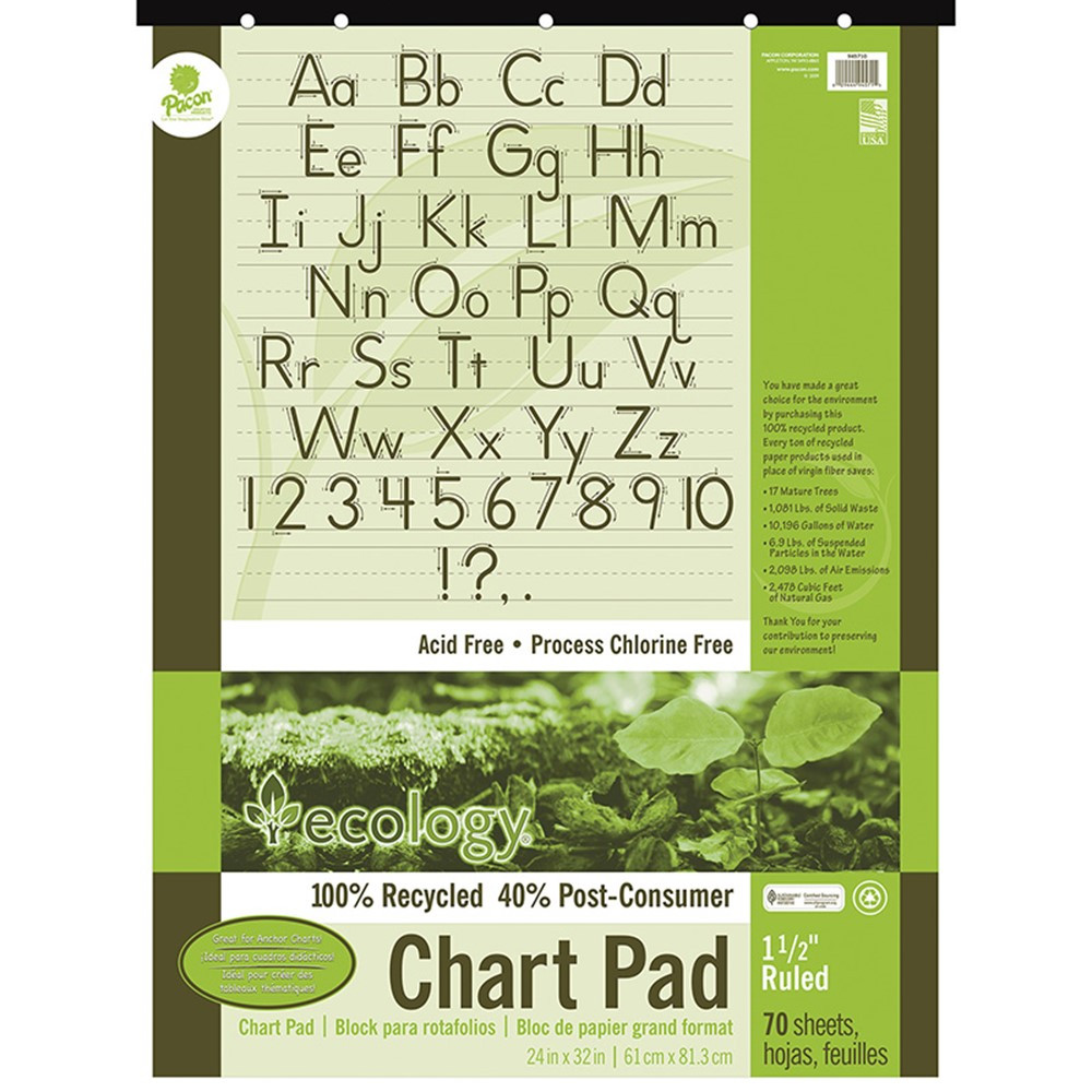 Recycled Chart Pad, Manuscript Cover, 1-1/2" Ruled 24" x 32", 70 Sheets - PAC945710 | Dixon Ticonderoga Co - Pacon | Chart Tablets