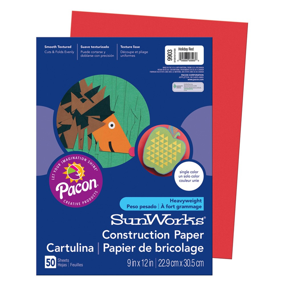 PAC9903 - Sunworks 9X12 Holiday Red 50Ct Construction Paper in Construction Paper
