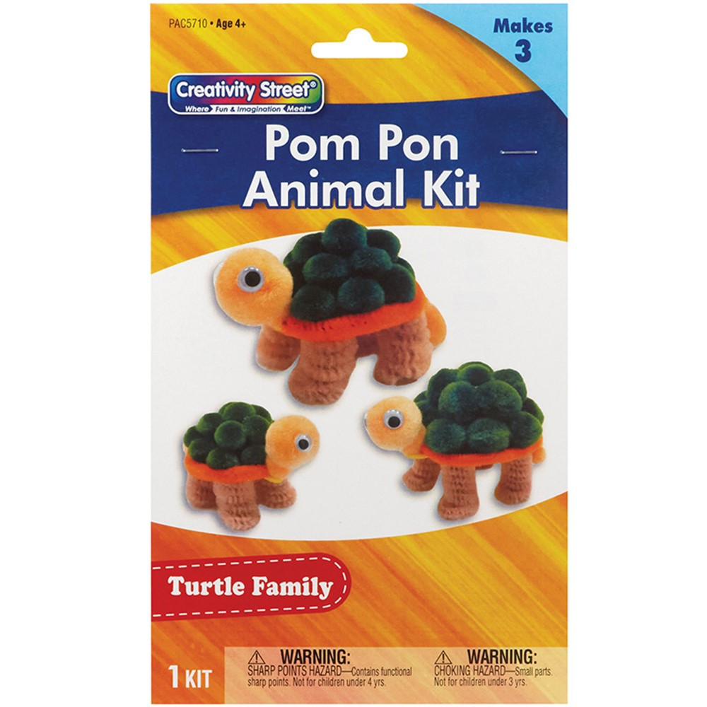 Pom Pon Animal Kit, Turtle Family, Assorted Sizes, 1 Kit Makes 3 Animals - PACAC5710 | Dixon Ticonderoga Co - Pacon | Art & Craft Kits